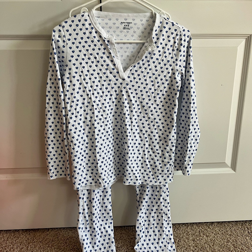 Roller rabbit pants and long sleeve PJ set - blue hearts